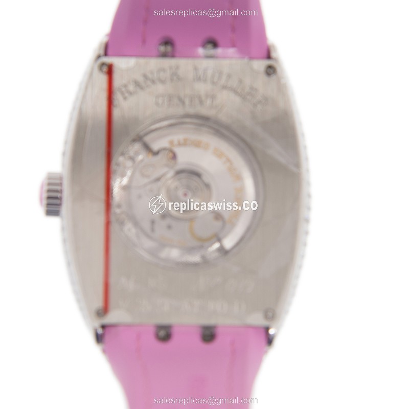 Franck Muller V 35 SC AT FO D Vanguard Automatic - Diamond Case, White Dial, Pink Leather Strap - View 3