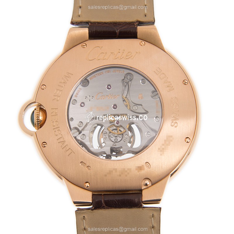 Cartier Ballon Bleu Manual Wind 18kt Rose Gold - Gray Dial - Brown Alligator - Buckle Clasp - View 3