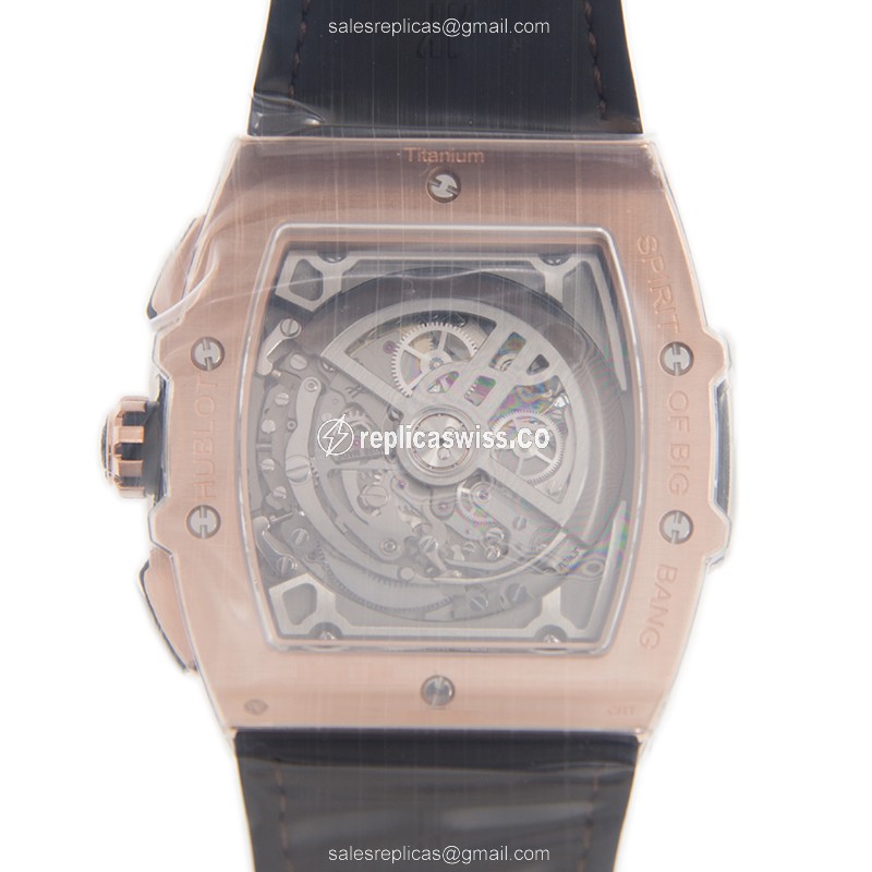 Hublot BIG BANG Replica - Automatic - 18kt Rose Gold - Diamonds - Gray Dial - Brown Alligator Strap - View 3