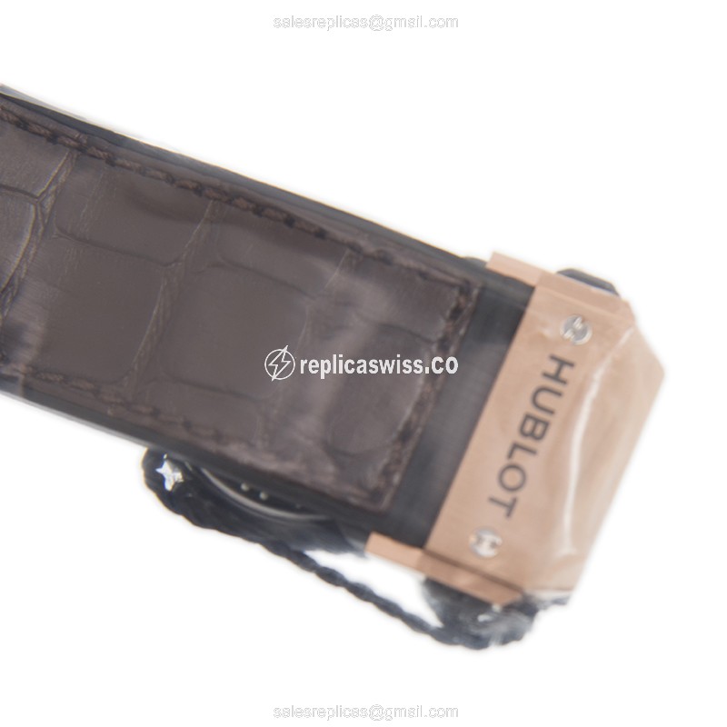 Hublot BIG BANG Replica - Automatic - 18kt Rose Gold - Diamonds - Gray Dial - Brown Alligator Strap - View 4