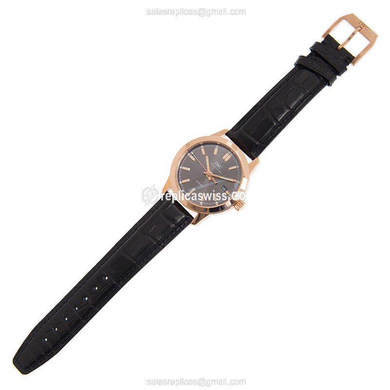 IWC Ingenieur Replica - Automatic - 18kt Rose Gold - Gray Dial - Black Alligator Strap - View 2
