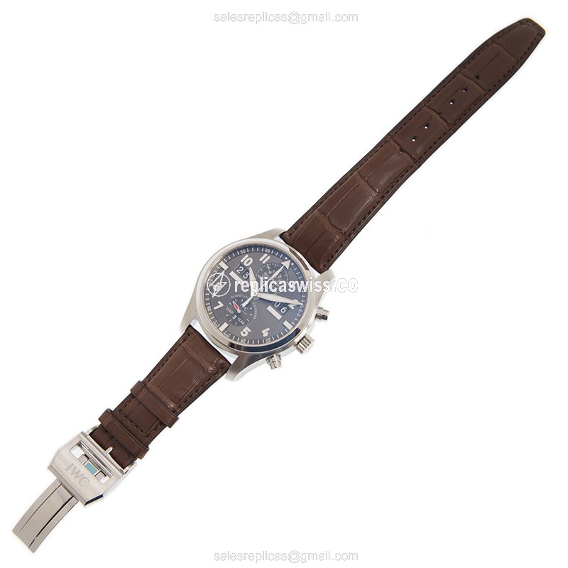 IWC PILOTS Replica - Automatic - Stainless Steel - Gray Dial - Brown Leather Strap - View 2