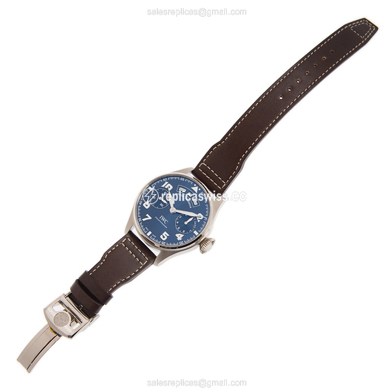 IWC PILOTS Replica - Automatic 18kt Gold - Blue Dial - Brown Cowhide - Clasp - View 2