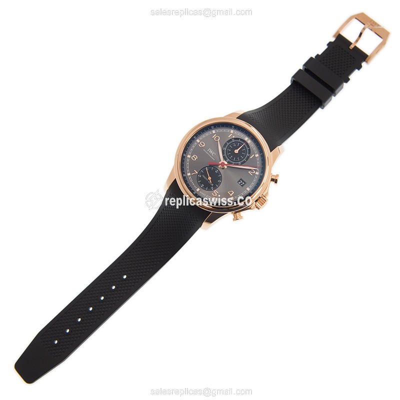 IWC Portuguese Replica - Automatic - 18kt Rose Gold Case - Gray Dial - Black Rubber Strap - View 2