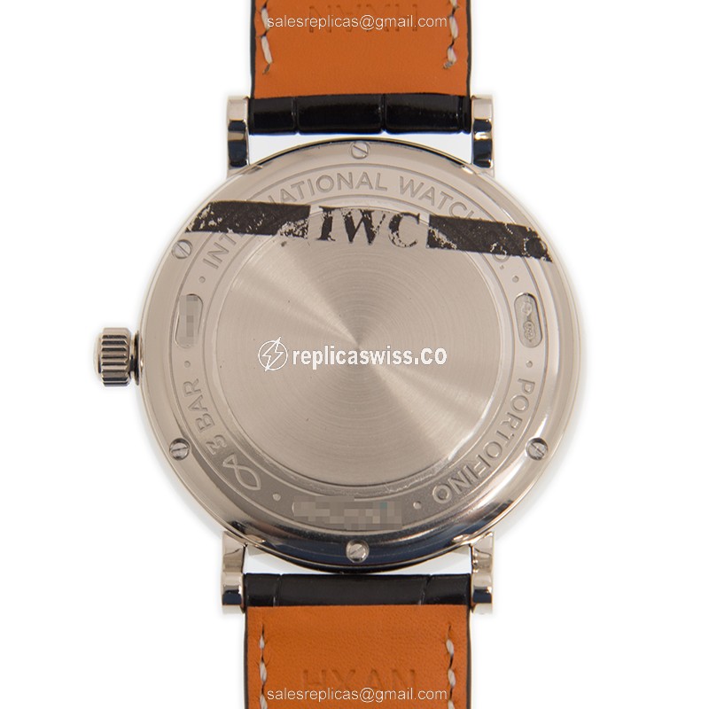 IWC Portofino Replica - Automatic 18kt White Gold & Diamond - Black Dial, Leather Strap - View 3