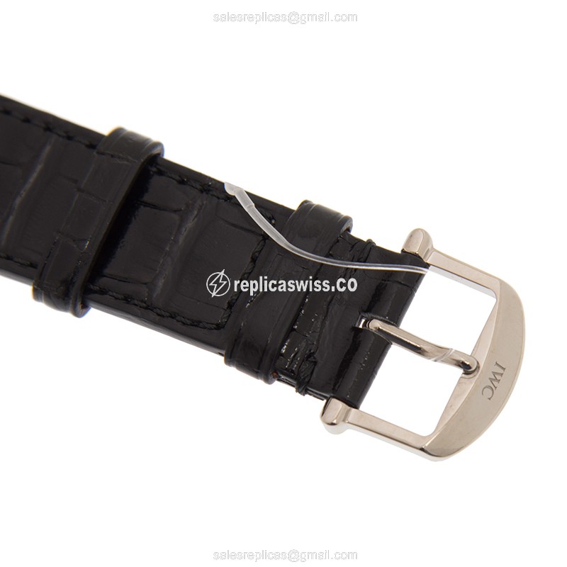 IWC Portofino Replica - Automatic 18kt White Gold & Diamond - Black Dial, Leather Strap - View 4
