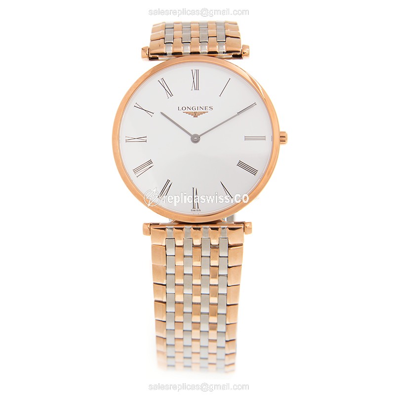 Longines LA GRANDE Replica - Quartz - 18kt Rose Gold & Steel - White Dial - View 2