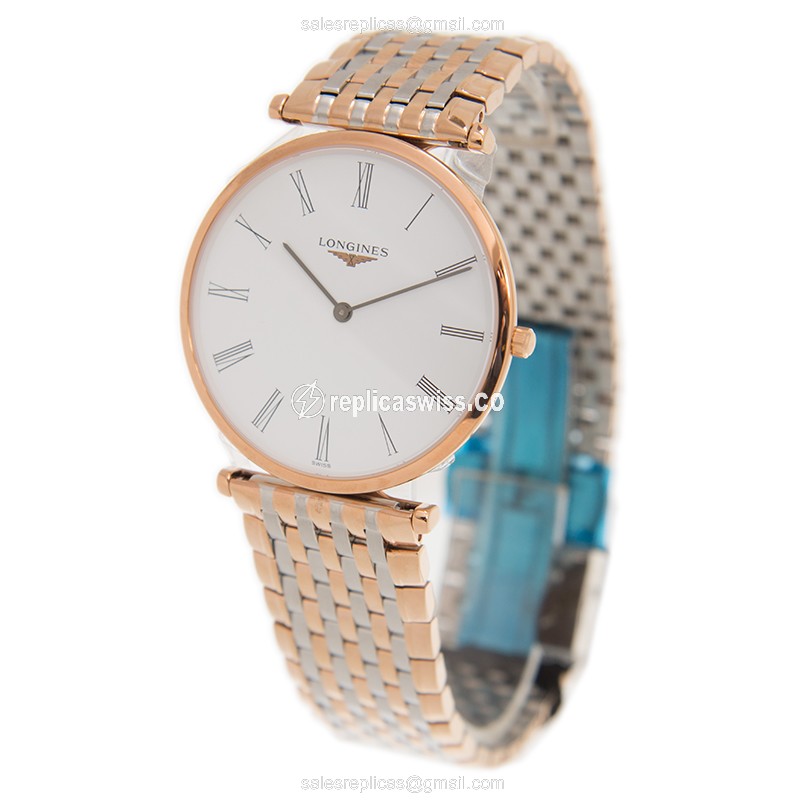 Longines LA GRANDE Replica - Quartz - 18kt Rose Gold & Steel - White Dial - View 3