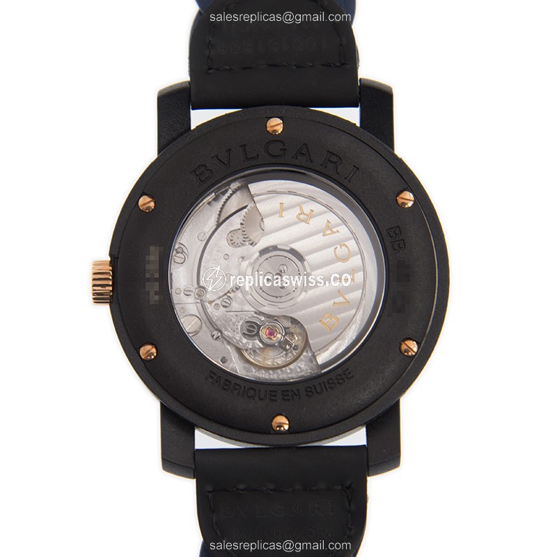 Bulgari BBP40C3CGLD Replica - Automatic - PVD Titanium - Blue Dial - Leather Blue Strap - View 3