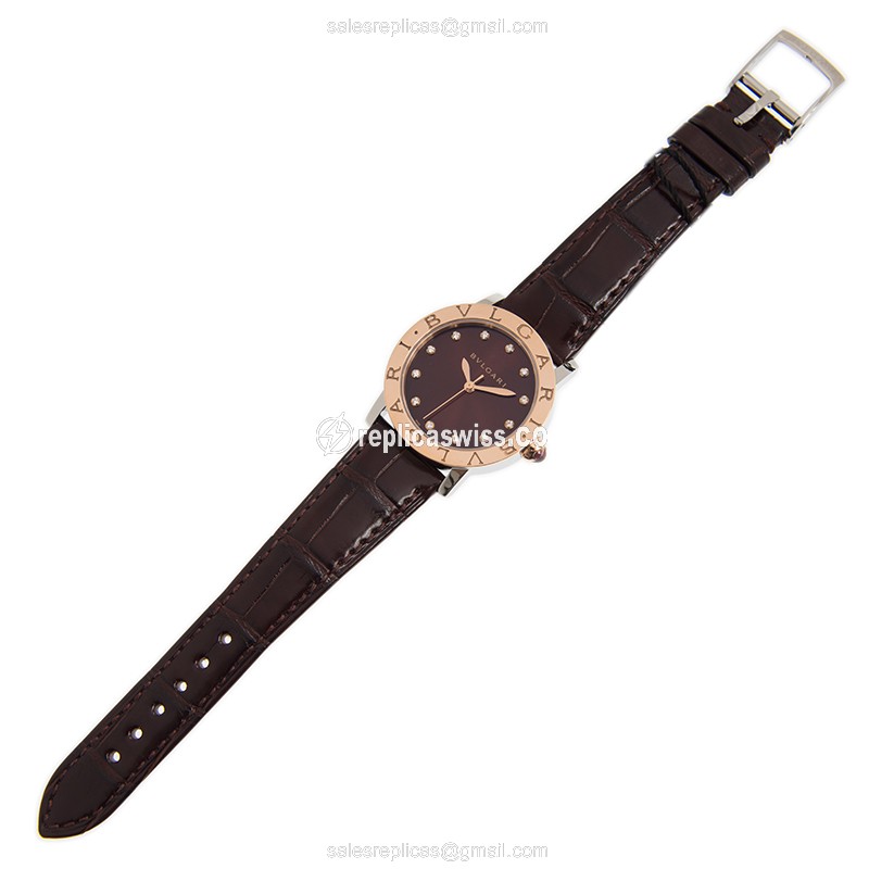Bulgari BBL33C11SPGLC11/12 Replica - Automatic 18kt Rose Gold - Red Dial, Alligator Red Strap - View 2