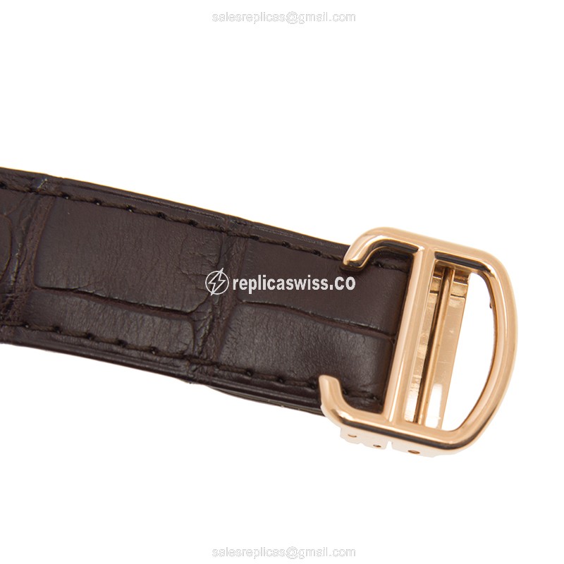 Cartier WGCL0004 CLe DE CARTIER Replica - Auto - 18kt Rose Gold - White Dial - Red Alligator Strap - View 4