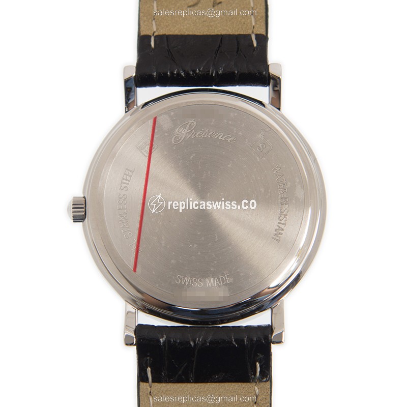 Longines Presence Quartz Steel - White Dial - Leather Black Strap - Buckle Clasp - View 3