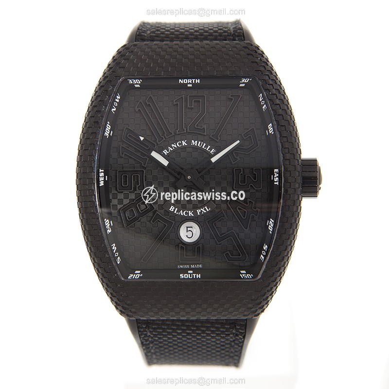 Franck Muller V 45 SC DT BLK PXL NR Vanguard - Automatic - Steel Case - Black Dial, Leather Strap - View 2