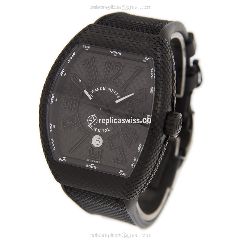 Franck Muller V 45 SC DT BLK PXL NR Vanguard - Automatic - Steel Case - Black Dial, Leather Strap - View 3