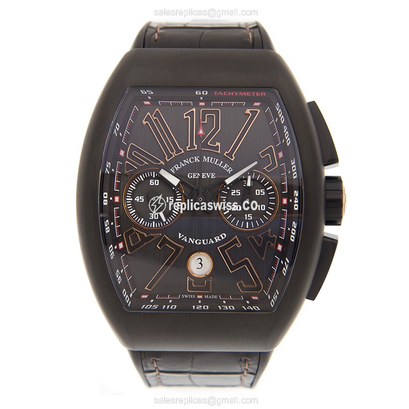 Franck Muller V45 CC DT TT NR BR5N Vanguard Auto Steel Case Black Dial Leather Black Buckle - View 2