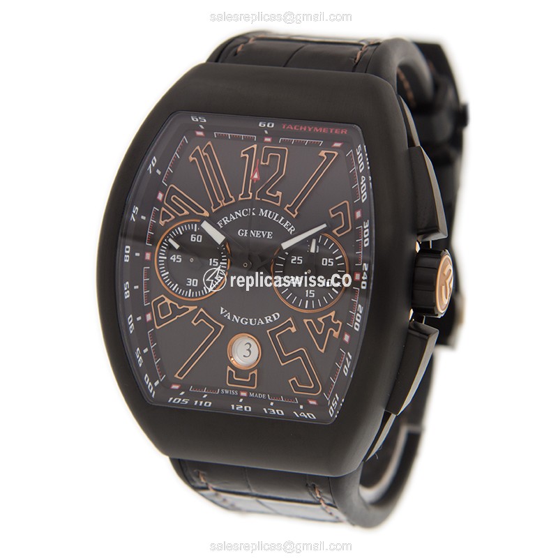Franck Muller V45 CC DT TT NR BR5N Vanguard Auto Steel Case Black Dial Leather Black Buckle - View 3