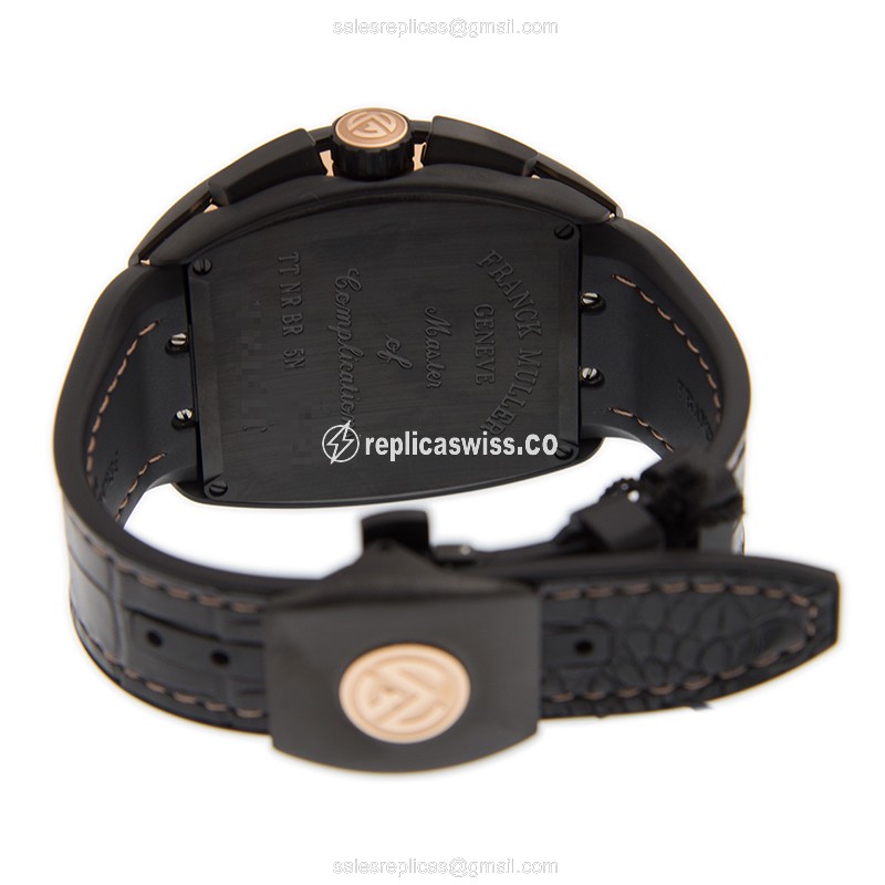 Franck Muller V45 CC DT TT NR BR5N Vanguard Auto Steel Case Black Dial Leather Black Buckle - View 4