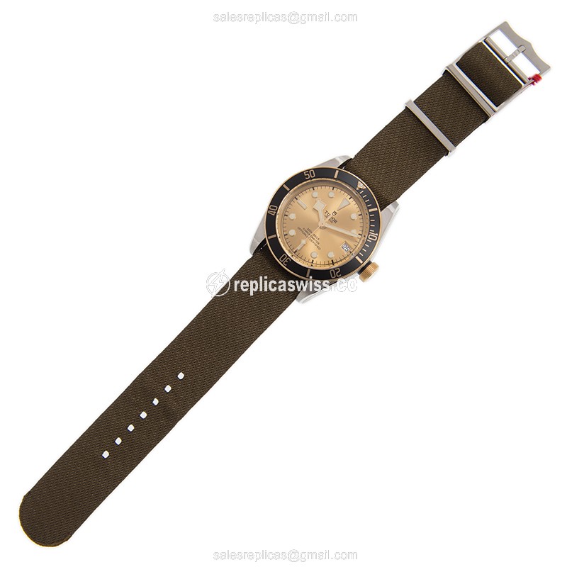 Tudor Black Bay Replica - Automatic - Gold/Steel - Black Dial - Green Canvas Strap - View 2