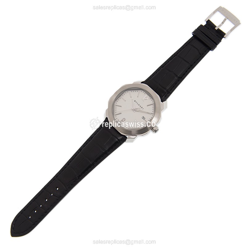 Bulgari OC41C6SLD Replica - Automatic - Stainless Steel - White Dial - Black Alligator Strap - View 2