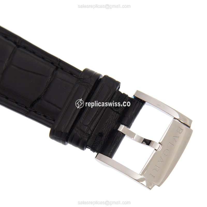 Bulgari OC41C6SLD Replica - Automatic - Stainless Steel - White Dial - Black Alligator Strap - View 4