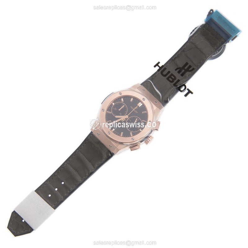 Hublot Classic Fusion Replica - Automatic 18kt Rose Gold - Black Dial - Green Alligator Strap - View 2