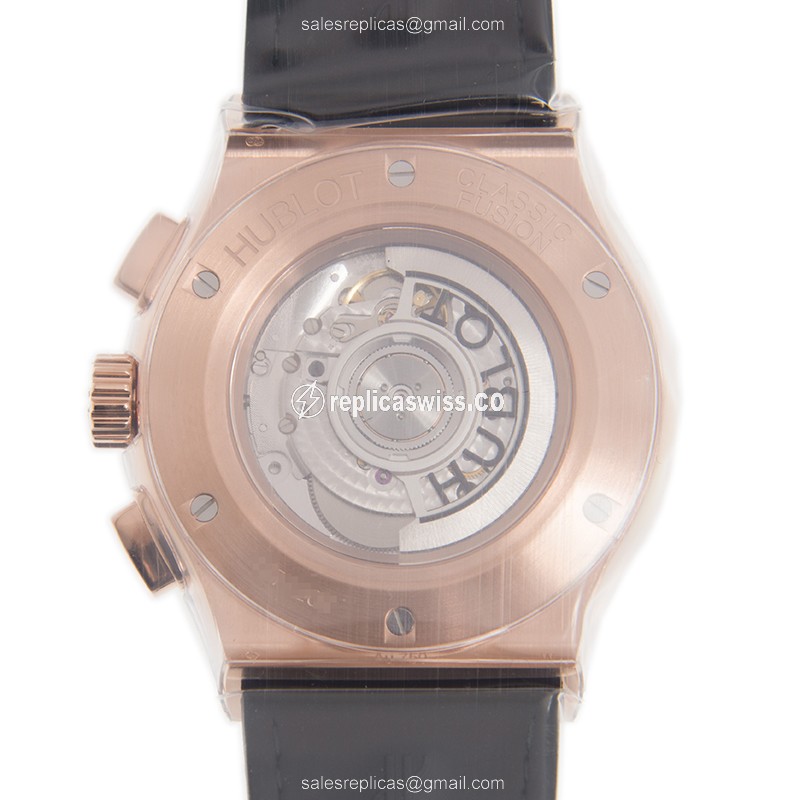 Hublot Classic Fusion Replica - Automatic 18kt Rose Gold - Black Dial - Green Alligator Strap - View 3