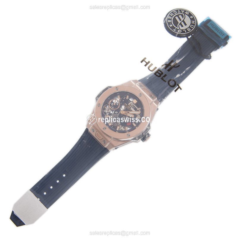 Hublot BIG BANG Replica - Manual - 18kt Rose Gold - Blue Dial - Rubber Strap - View 2