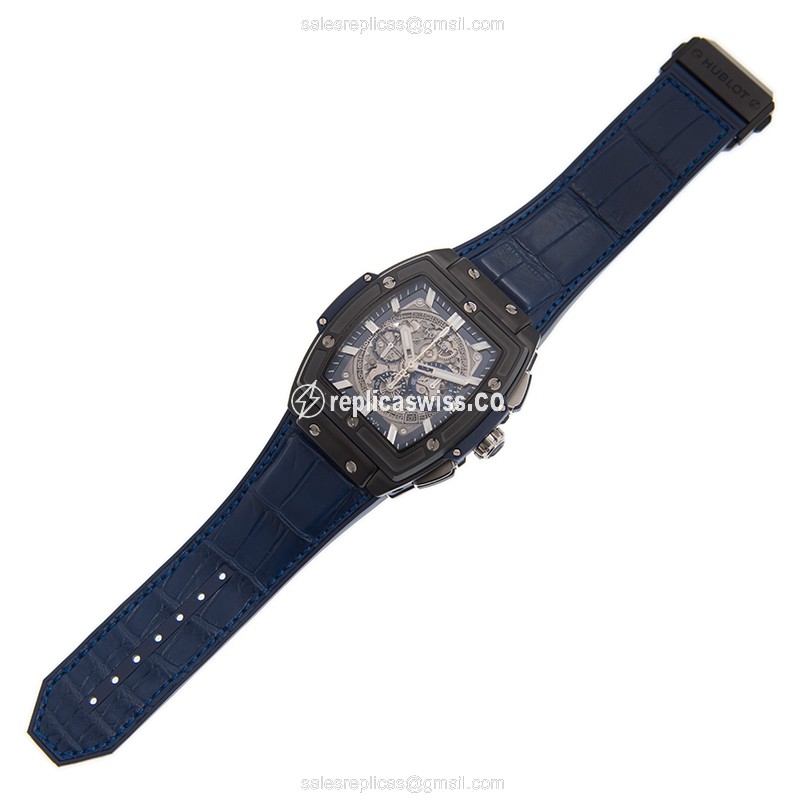 Hublot Spirit of Big Bang Replica - Automatic - Ceramic Case - Silver Dial - Blue Alligator Strap - View 2