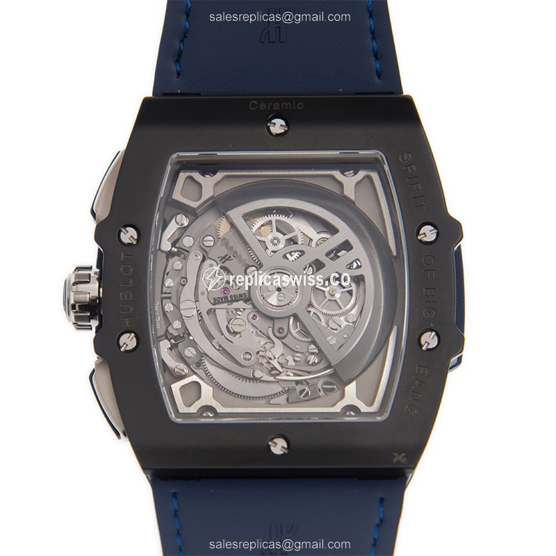 Hublot Spirit of Big Bang Replica - Automatic - Ceramic Case - Silver Dial - Blue Alligator Strap - View 3