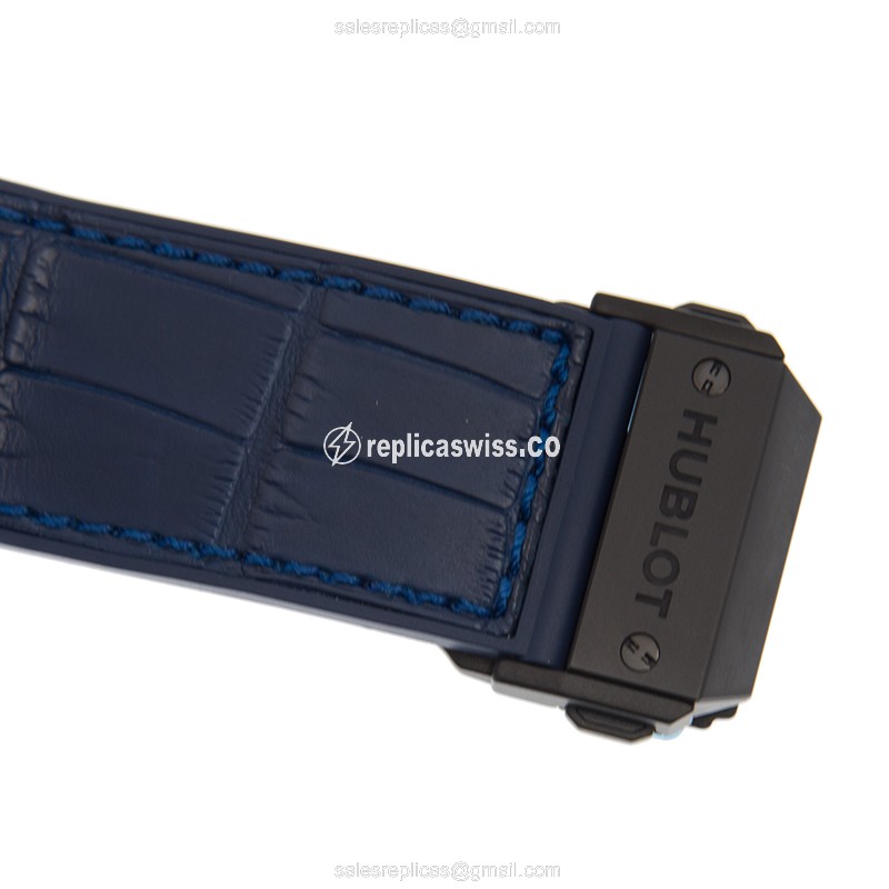 Hublot Spirit of Big Bang Replica - Automatic - Ceramic Case - Silver Dial - Blue Alligator Strap - View 4
