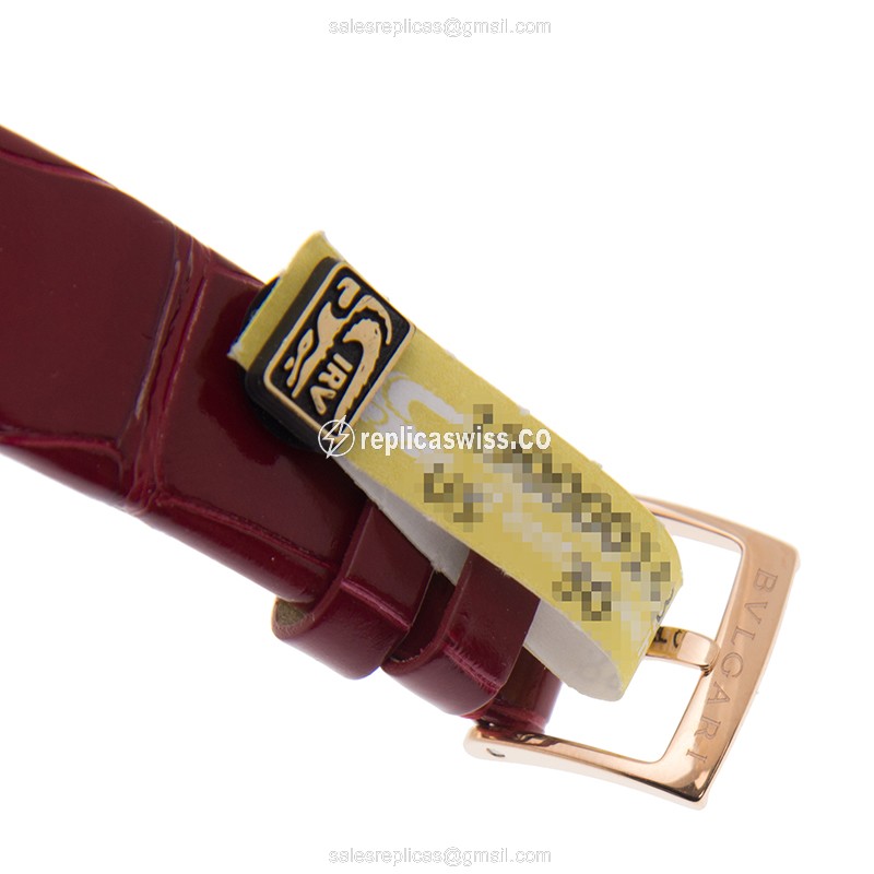 Bulgari LVCEA Replica - Automatic 18kt Rose Gold & Diamond Dial - Red Alligator Strap - Buckle Clasp - View 4