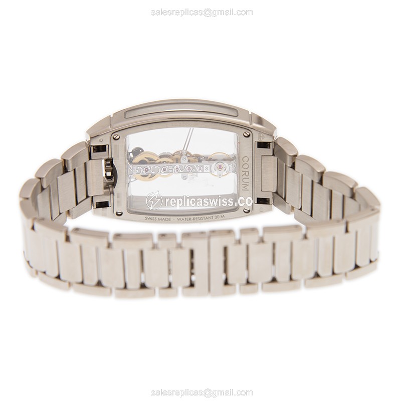 Corum Bridge Replica - Manual Wind - 18kt White Gold - Transparent Dial - Silver Clasp - View 4