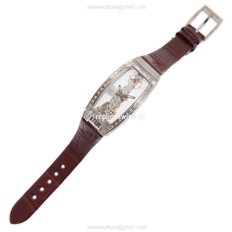 Corum Bridge Replica - Manual Wind - 18kt White Gold - Transparent Dial - Red Alligator Strap - View 2