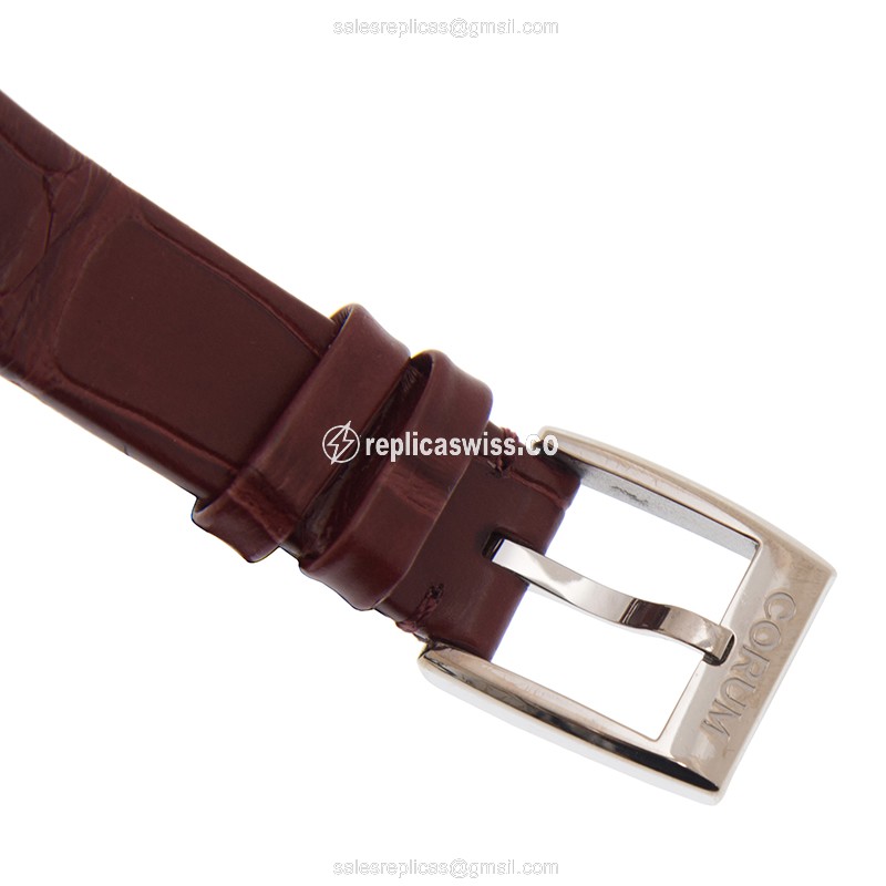 Corum Bridge Replica - Manual Wind - 18kt White Gold - Transparent Dial - Red Alligator Strap - View 4