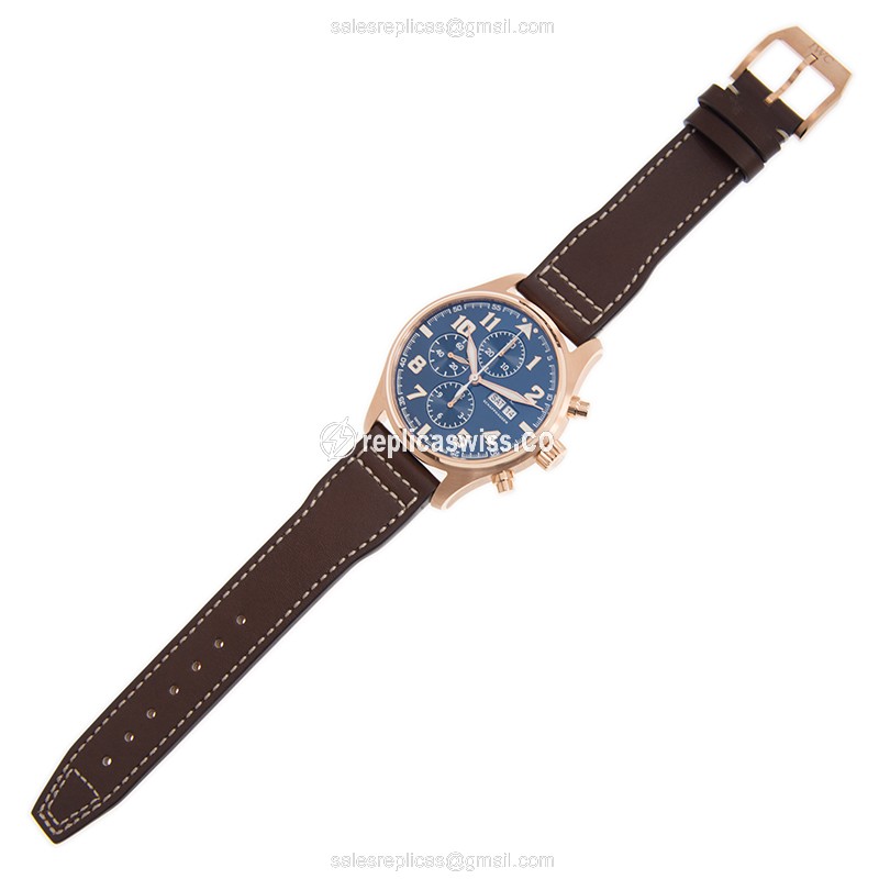 IWC PILOTS Replica - Automatic 18kt Rose Gold - Blue Dial - Brown Cowhide Strap - View 2