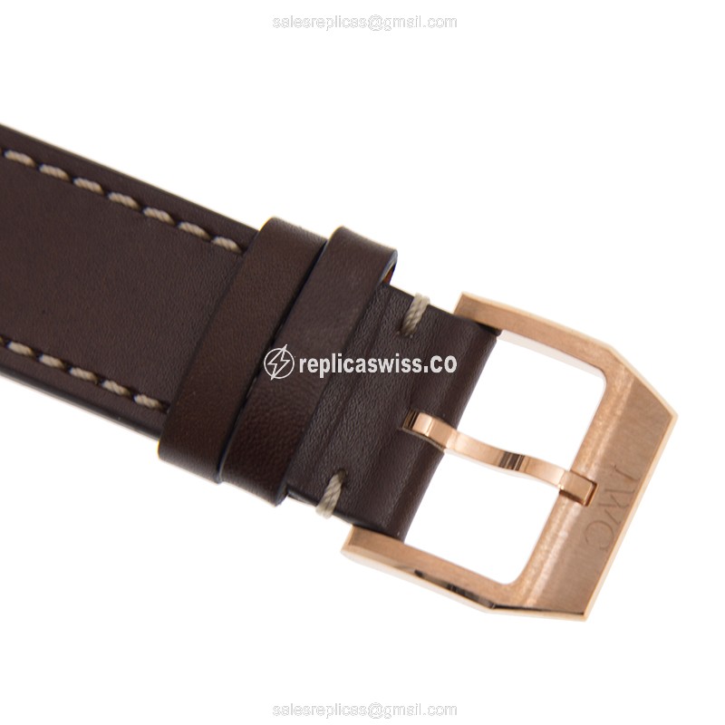 IWC PILOTS Replica - Automatic 18kt Rose Gold - Blue Dial - Brown Cowhide Strap - View 4
