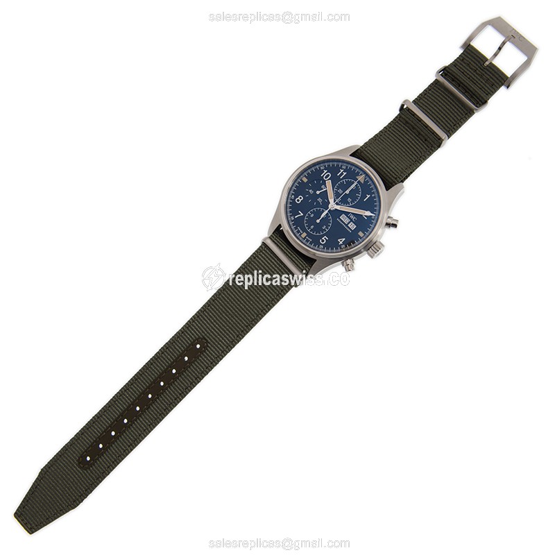 IWC PILOTS Replica - Automatic - Black Dial - Green Fabric Strap - Buckle Clasp - View 2