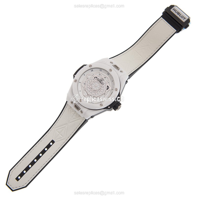 Hublot Big Bang Replica - Automatic - Ceramics Case - White Dial - Leather Strap - Buckle Clasp - View 2