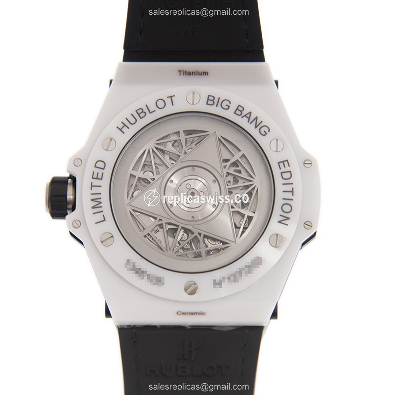 Hublot Big Bang Replica - Automatic - Ceramics Case - White Dial - Leather Strap - Buckle Clasp - View 3