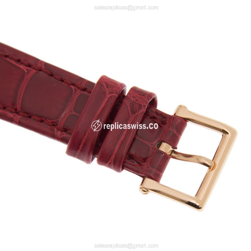 Patek Philippe 7000/50R-001 RARE HANDCRAFTS - Auto 18kt Rose Gold Case - Gold Dial - Red Alligator Strap - Buckle Clasp - View 4