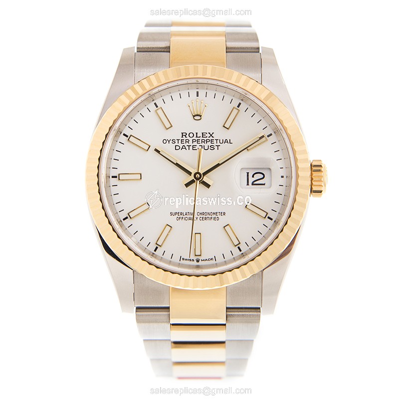 Rolex DATEJUST Replica - Automatic - White Dial on Gold & Steel Strap - View 2