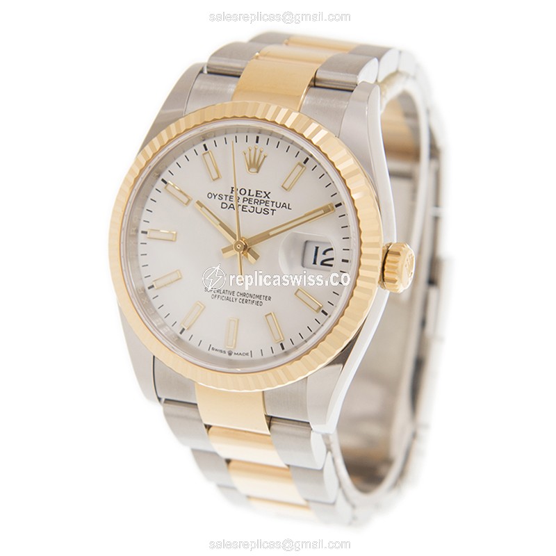 Rolex DATEJUST Replica - Automatic - White Dial on Gold & Steel Strap - View 3