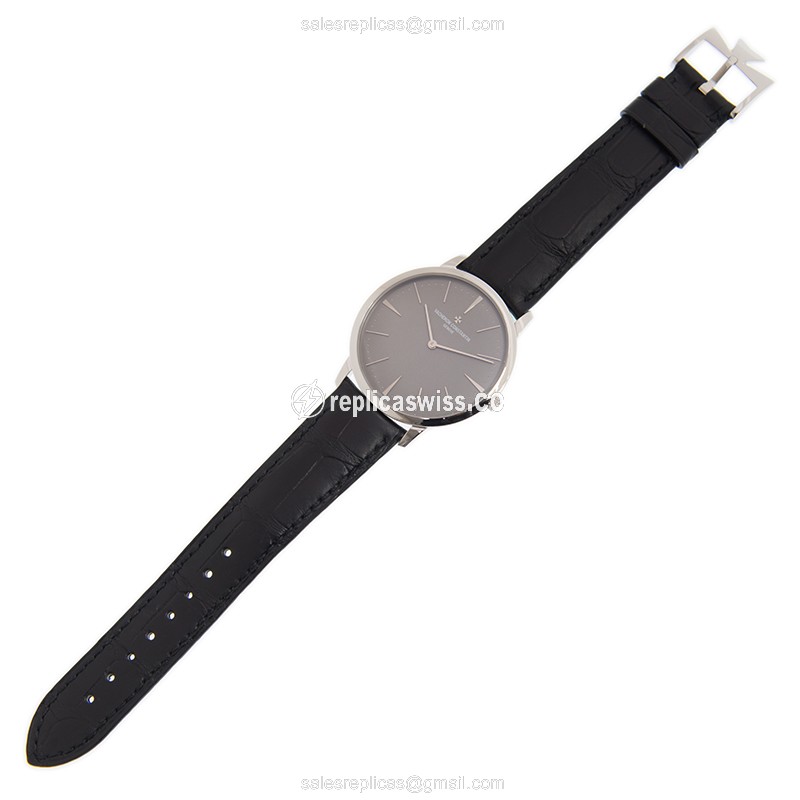 Vacheron Constantin 81180/000P-9539 Replica - Manual - 950 Platinum - Gray Dial - Black Alligator Buckle - View 2