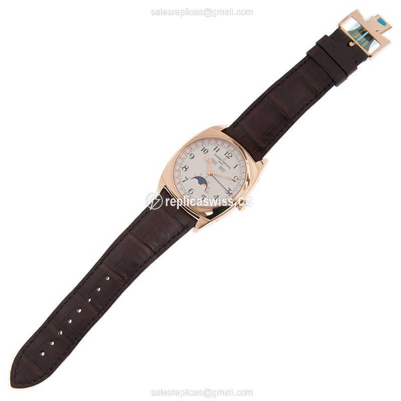 Vacheron Constantin 4000S/000R-B123 Replica - Automatic - 18kt Rose Gold - White Dial - Brown Alligator Strap - View 2