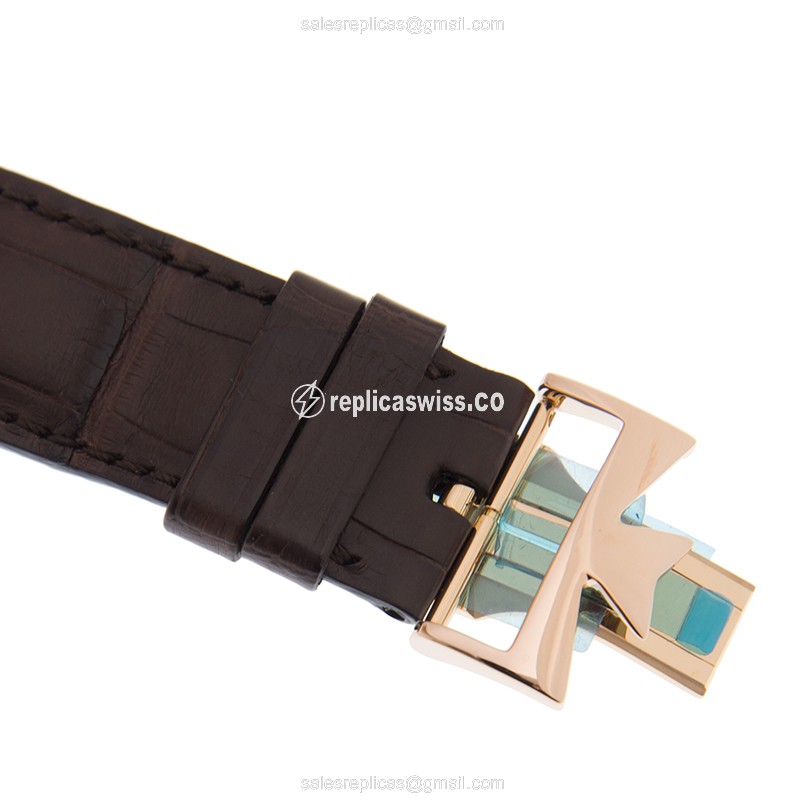 Vacheron Constantin 4000S/000R-B123 Replica - Automatic - 18kt Rose Gold - White Dial - Brown Alligator Strap - View 4