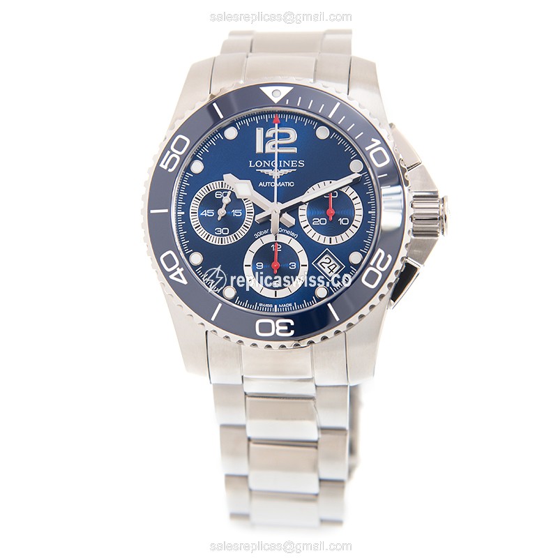 Longines CONQUEST Replica - Automatic - Ceramic - Blue on Silver Steel - View 2