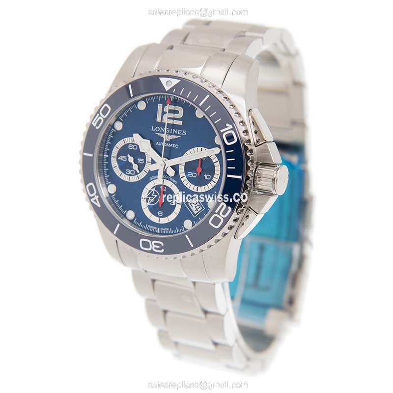 Longines CONQUEST Replica - Automatic - Ceramic - Blue on Silver Steel - View 3