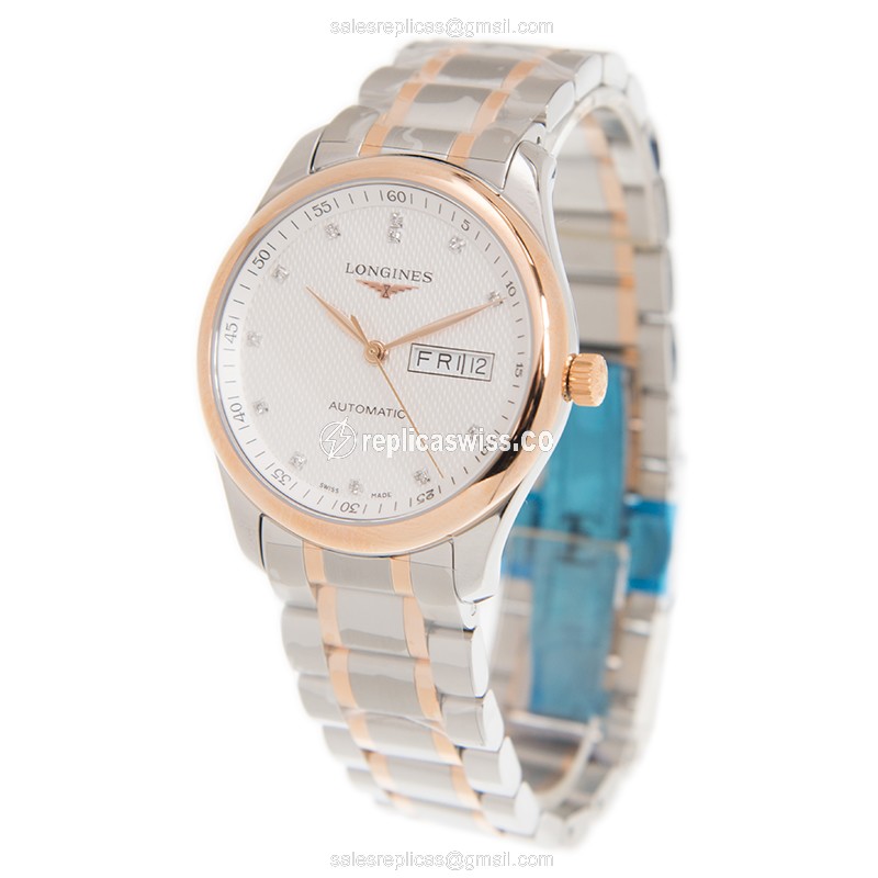 Longines Master Automatic Replica - 18kt Rose Gold, Steel - White Dial - View 3