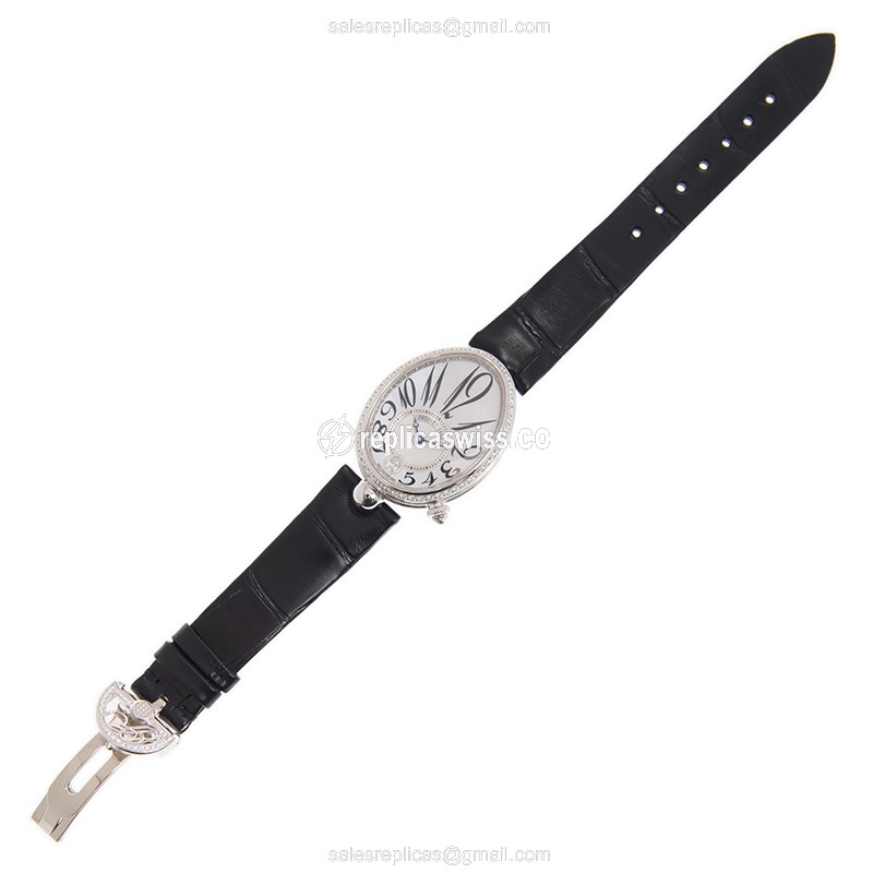 Breguet REINE DE NAPLES Replica - Automatic - 18kt White Gold - Diamond Dial - Black Alligator Strap - View 2