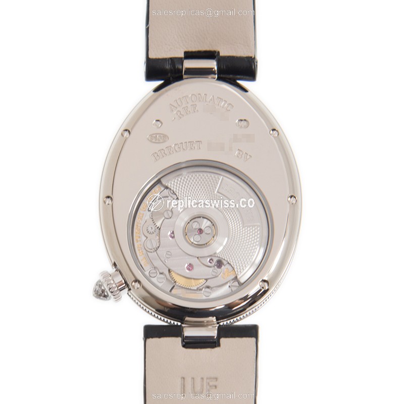 Breguet REINE DE NAPLES Replica - Automatic - 18kt White Gold - Diamond Dial - Black Alligator Strap - View 3